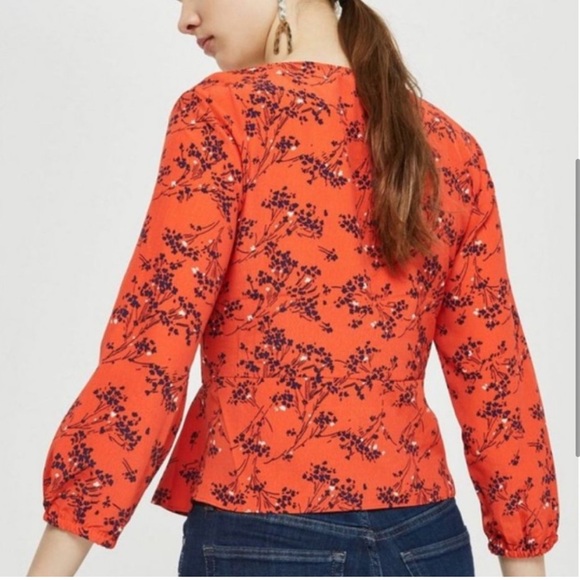Topshop Betty Floral Print Keyhole Blouse - Picture 3 of 12